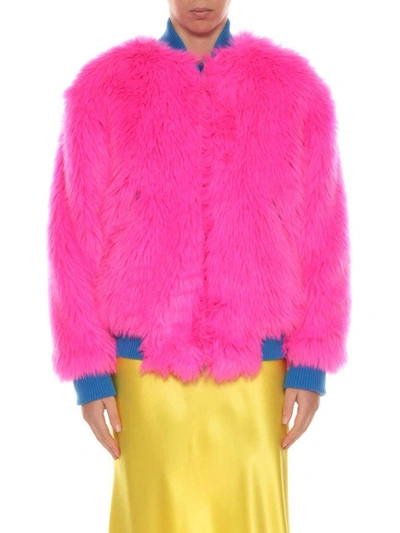 Shop Alberta Ferretti Faux Fur Bomber Jacket In Fucsia