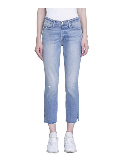 Shop Frame Le High Straight Denim Cotton Jeans In Azzurro