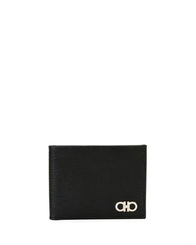 Ferragamo Gancini Bi-fold Leather Wallet In Black