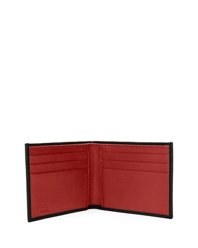 Shop Ferragamo Men's Revival Gancini Bi-fold Leather Wallet, Black/red