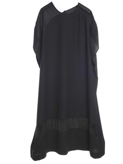 Shop Maison Margiela Draped Tulle-inserts Crepe Tunic Dress In Nero