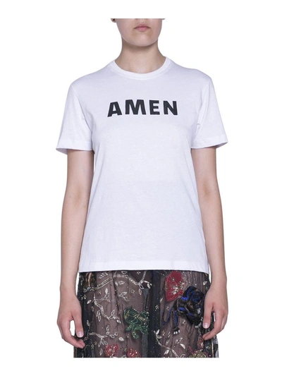 Shop Amen Logo Cotton T-shirt In Bianco