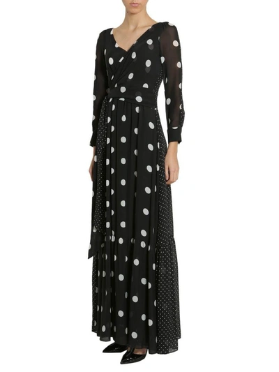 Shop Boutique Moschino Long Silk Georgette Dress In Nero