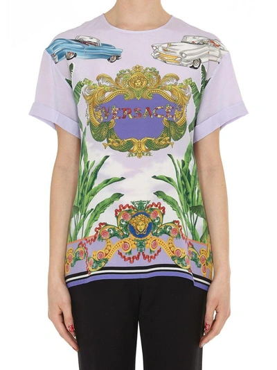 Shop Versace Palm Print Top In Multicolor