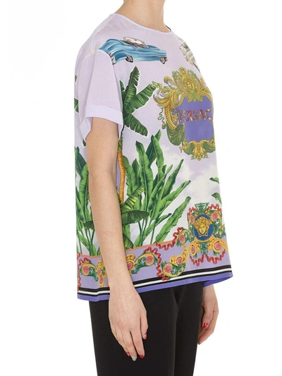 Shop Versace Palm Print Top In Multicolor