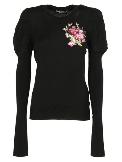 Shop Dolce & Gabbana Floral Embroidered Sweater In Nero