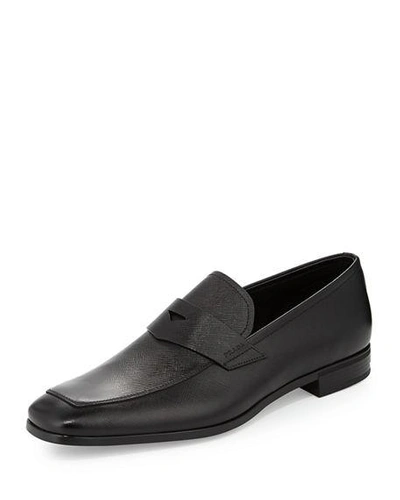 Shop Gucci Saffiano Leather Penny Loafer In Black