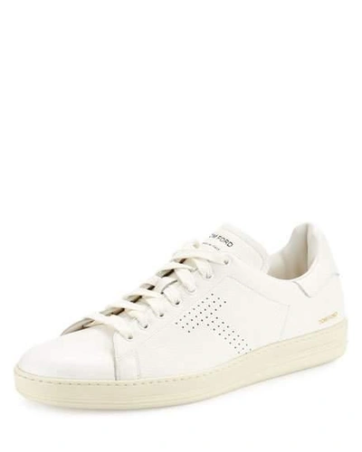 Shop Tom Ford Men's Warwick Grained Leather Low-top Sneakers, White