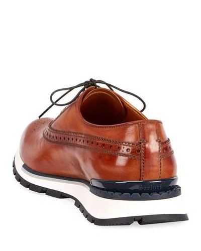 Shop Berluti Men's Venezia Leather Brogue Sneakers In Brown