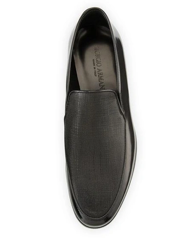 Shop Giorgio Armani Saffiano Leather Venetian Loafer, Black