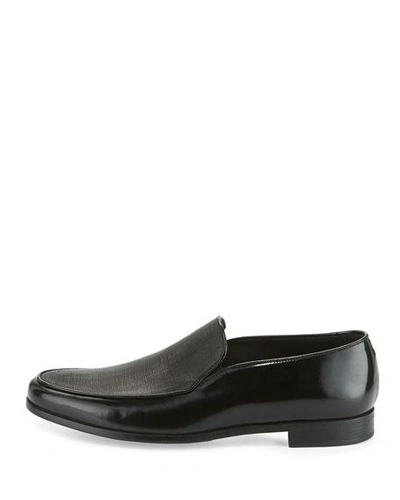 Shop Giorgio Armani Saffiano Leather Venetian Loafer, Black