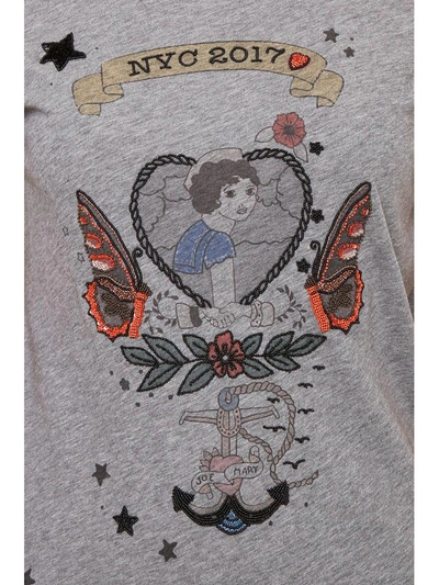 Shop Valentino Embroidered Cotton T-shirt In Grigio Melange|grigio