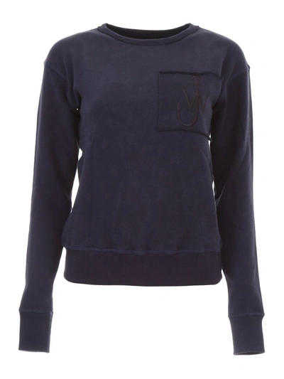 Shop Jw Anderson Sweatshirt With Logo Embroidery In Navyblu