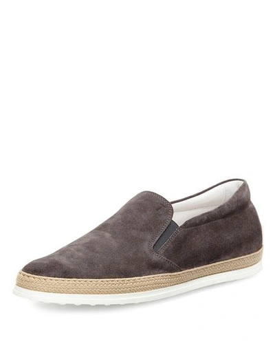Tod's Suede Espadrille Slip-on Sneaker, Gray In Gray