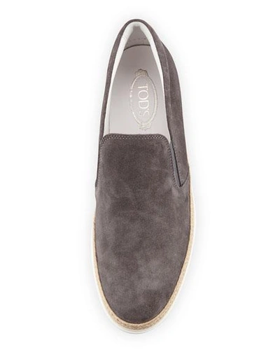 Shop Tod's Suede Espadrille Slip-on Sneaker, Gray