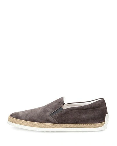 Shop Tod's Suede Espadrille Slip-on Sneaker, Gray