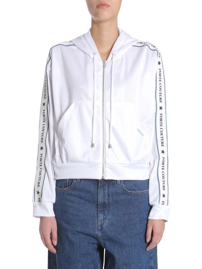 Shop Forte Couture Short Hooded Sweatshirt In Bianco