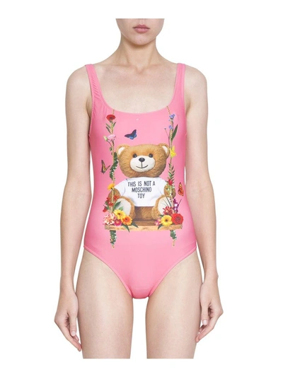 Shop Moschino Teddy Bear One Piece Swimsuit In Rosa