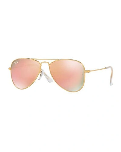 Shop Ray Ban Girl's Mirrored Aviator Sunglasses, 50mm In Gold