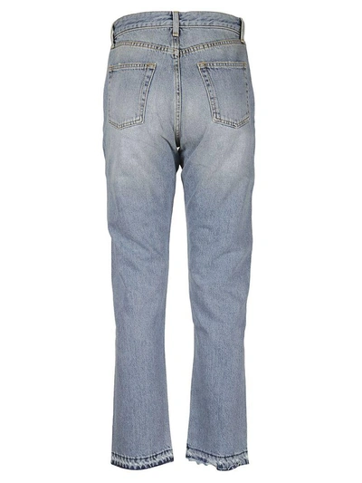 Shop Saint Laurent Embroidered Slim-fit Jeans In Blu