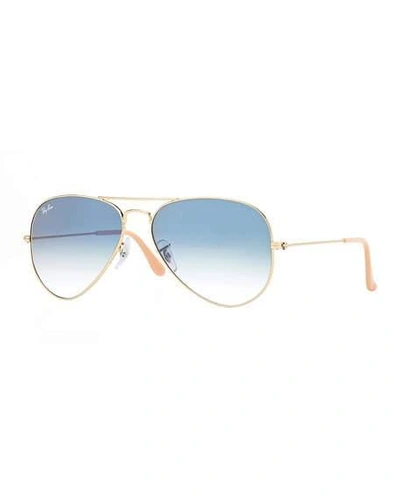 Shop Ray Ban Gradient Aviator Sunglasses, Golden/blue In Gold/blue