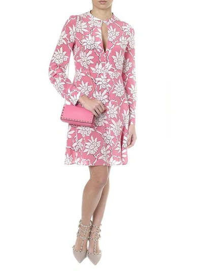 Shop Valentino Pink Silk Printed Short Dress In Candy