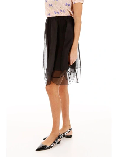 Shop Prada Chiffon Skirt With Organza In Nero+nero (black)