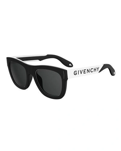 Shop Givenchy Stainless Steel & Rubber Square Logo Sunglasses In Black/white