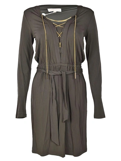 Shop Michael Kors Embellished Tied-front Dress In Ivy
