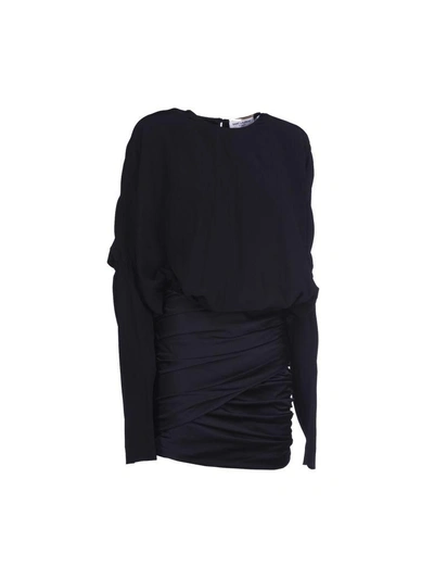 Shop Saint Laurent Paris Dress Drappeggio In Black