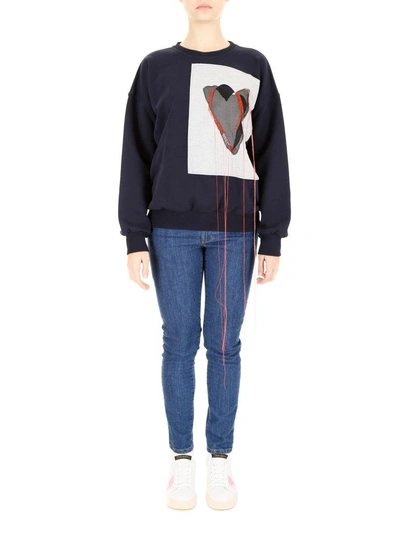 Shop Maison Margiela Sweatshirt With Patch In Navy Blueblu