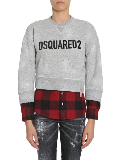Shop Dsquared2 Sweatshirt With Shirt Detail In Grigio