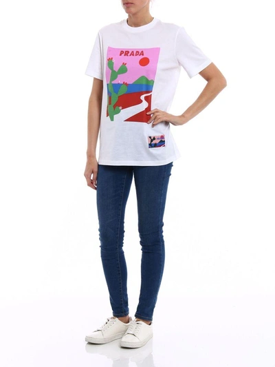 Shop Prada Jwp Sun S-s T-shirt In I3d Bianco+begonia
