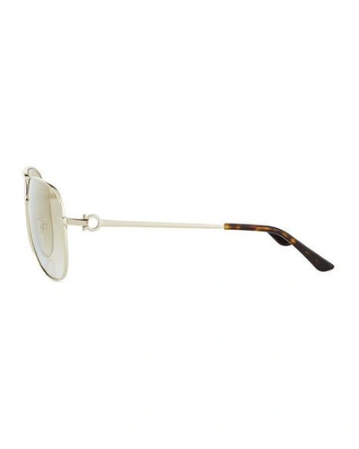 Shop Ferragamo Men's Signature Metal Aviator Sunglasses In Gold
