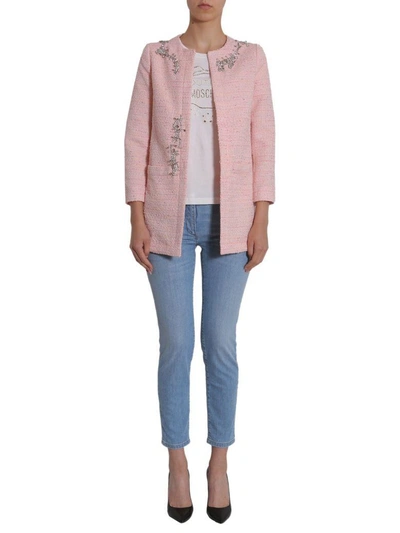 Shop Boutique Moschino Tweed Coat In Rosa
