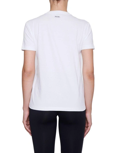Shop Miu Miu Embroidered Cotton Jersey T-shirt In Bianco|bianco