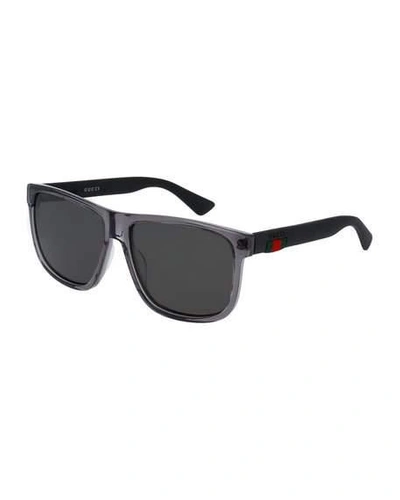 Shop Gucci Polarized Square Acetate Sunglasses, Gray
