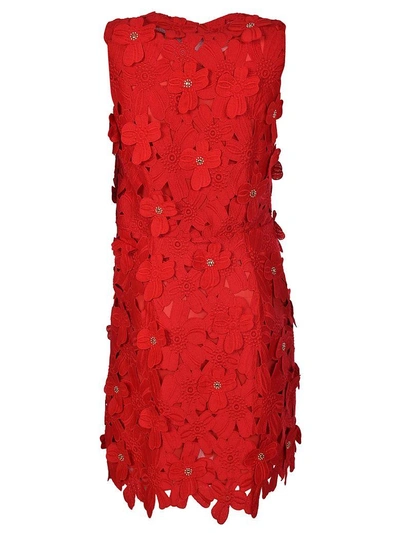 Shop Michael Kors Floral Applique Dress In Red