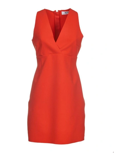 Shop Msgm V-neck Crepe Mini Dress In Red
