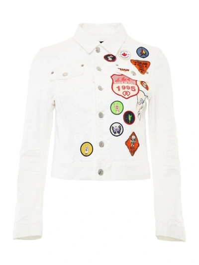 Shop Dsquared2 Denim Jacket With Patches In Biancobianco