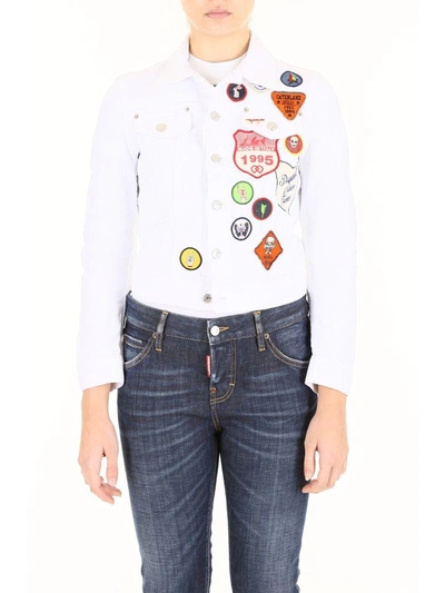 Shop Dsquared2 Denim Jacket With Patches In Biancobianco