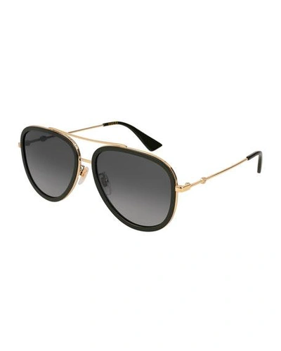 Shop Gucci Polarized Rimmed Metal Pilot Sunglasses In Gold