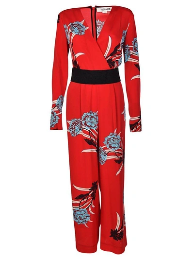 Shop Diane Von Furstenberg Floral Print Jumpsuit In Red