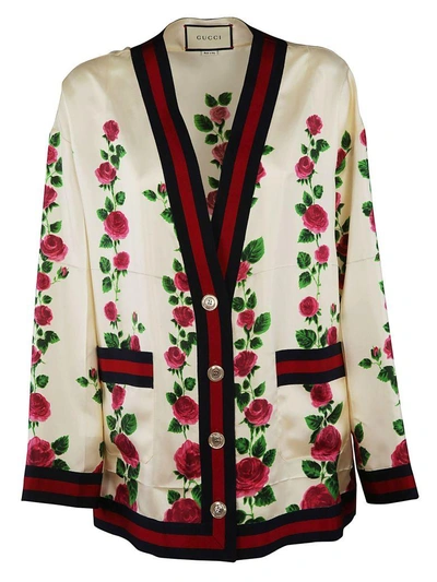 Shop Gucci Floral Print Cardigan In Ivory