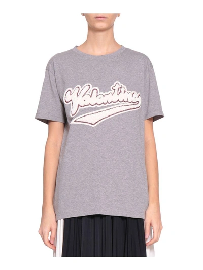Shop Valentino Embroidered Cotton T-shirt In Grigio