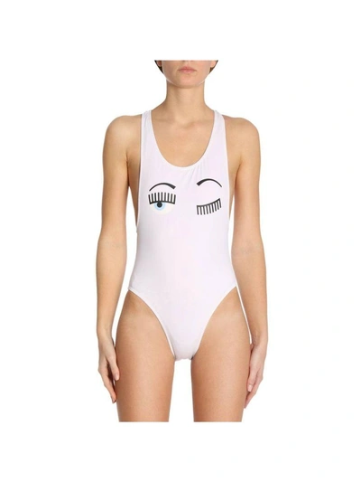 Shop Chiara Ferragni Swimsuit  Flirting Eyes One-piece Swimsuit In White