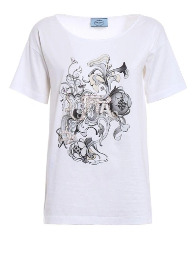 Shop Prada Embellished T-shirt In Acciaio