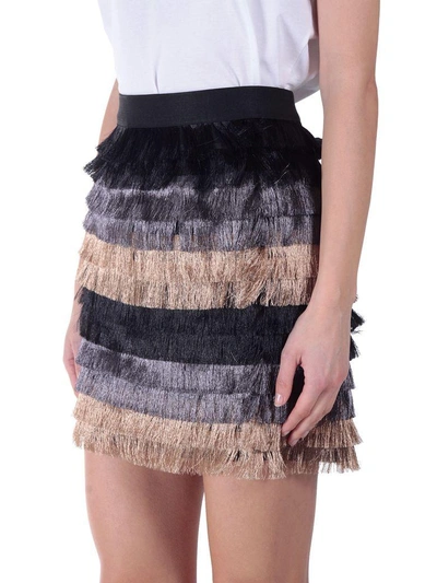 Shop Bcbg Max Azria Christal Metallic-fringe Mini Skirt In Basic