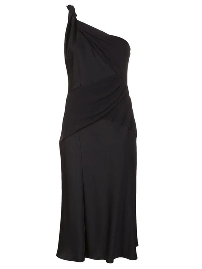 Shop Versace Twisted One Shoulder Dress In Blu