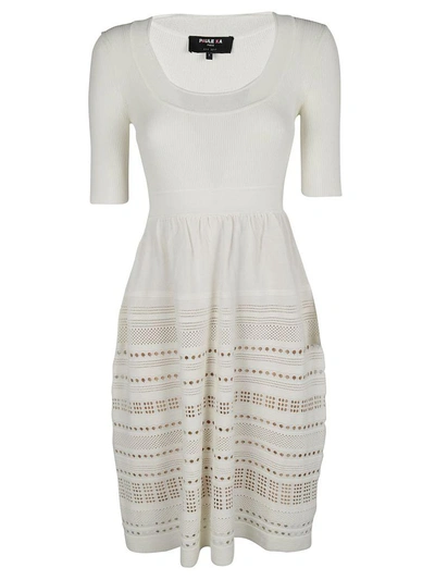 Shop Paule Ka Perforated Detail Dress In White